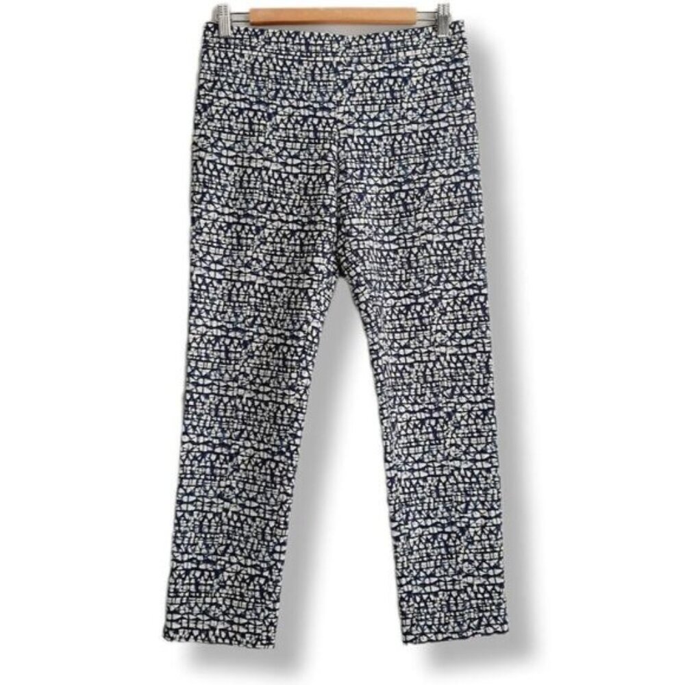 TORY BURCH / Slim Crop Ponte Pants Blue Tribal Print Sz XS